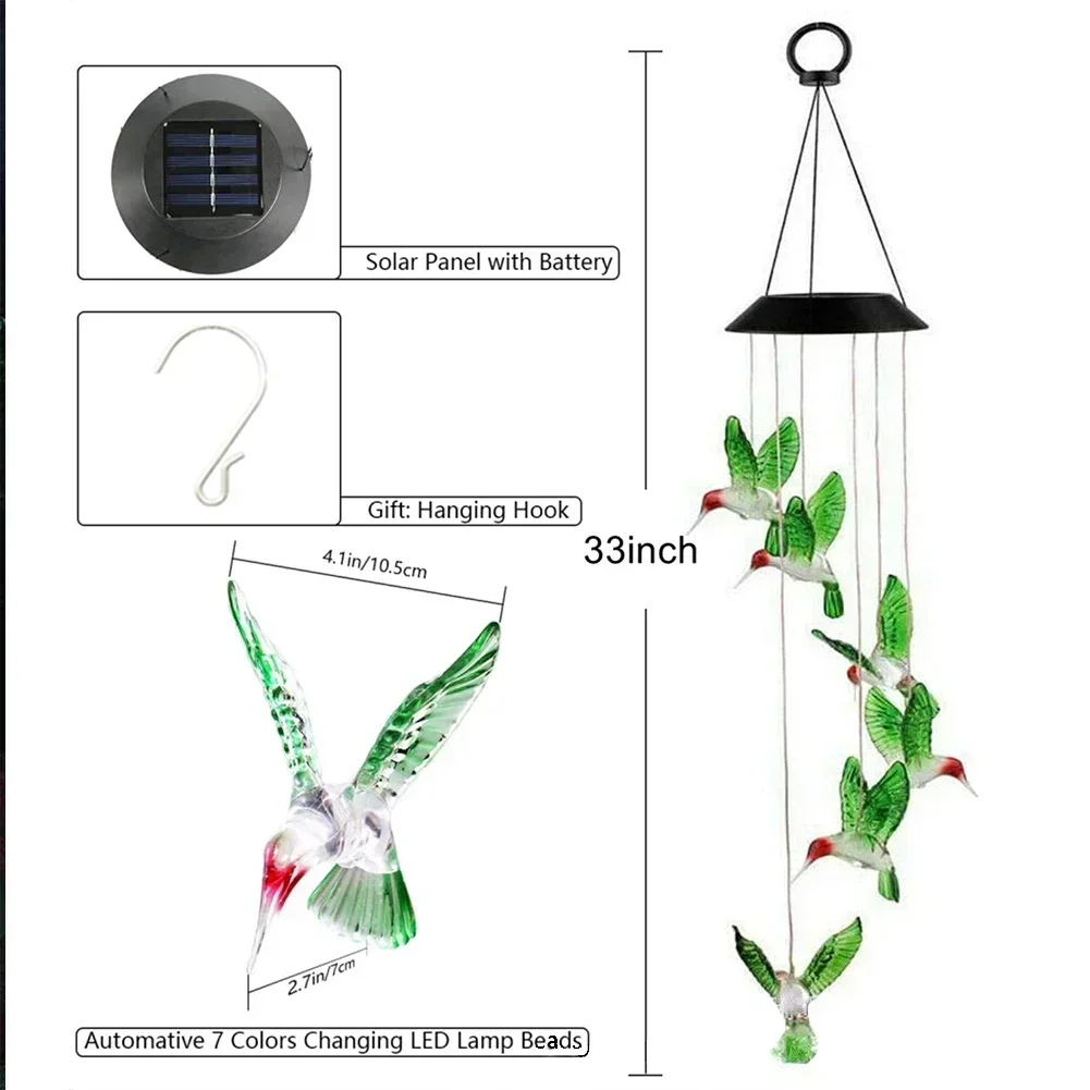 Solar betriebene Kolibri Wind Glockenspiel Party Farbwechsel Pendel leuchte, Outdoor wasserdichte Veranda Innenhof dekorative Licht