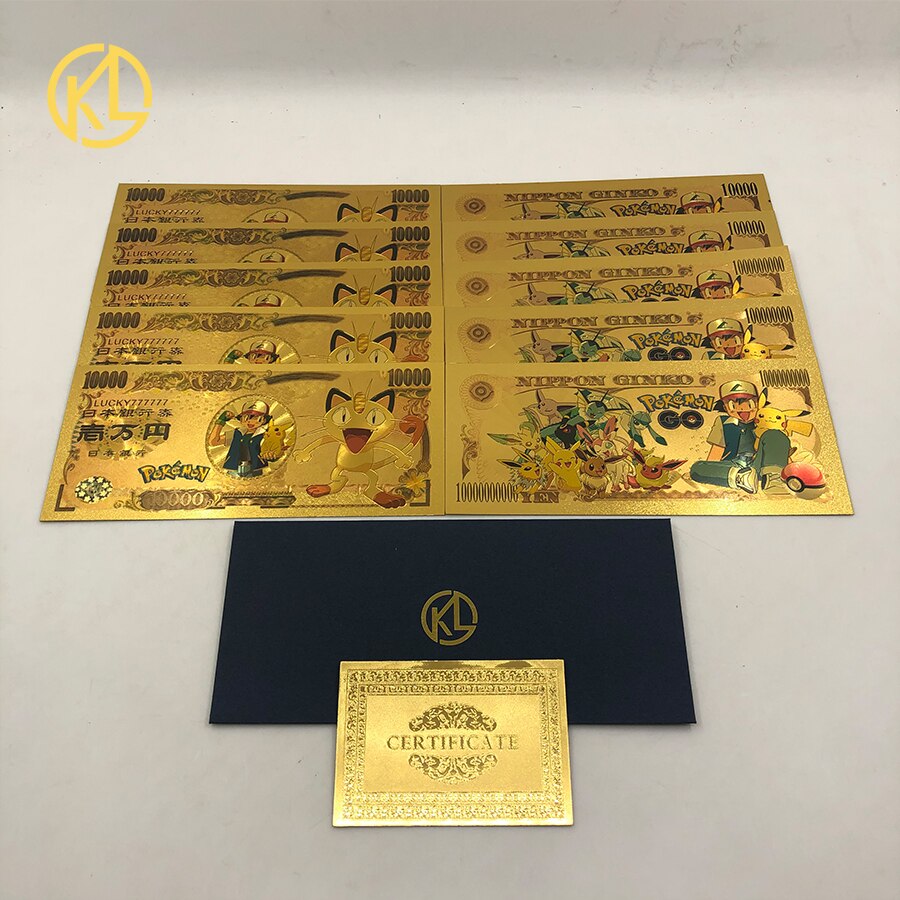 10 st/lot 10 typer japansk anime söta djur guldsedlar för samling souvenirsedlar: Mörkgrå