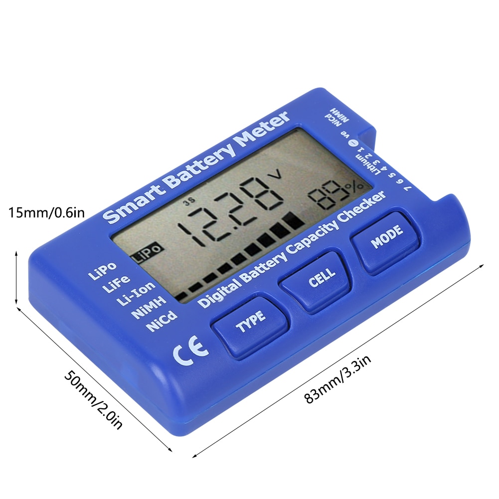 5- in -1 älykäs digitaalinen akkumittari akun kapasiteetin tarkistus esc/servo/ppm testeri lcd-taustavalolla 83 x 50 x 15mm