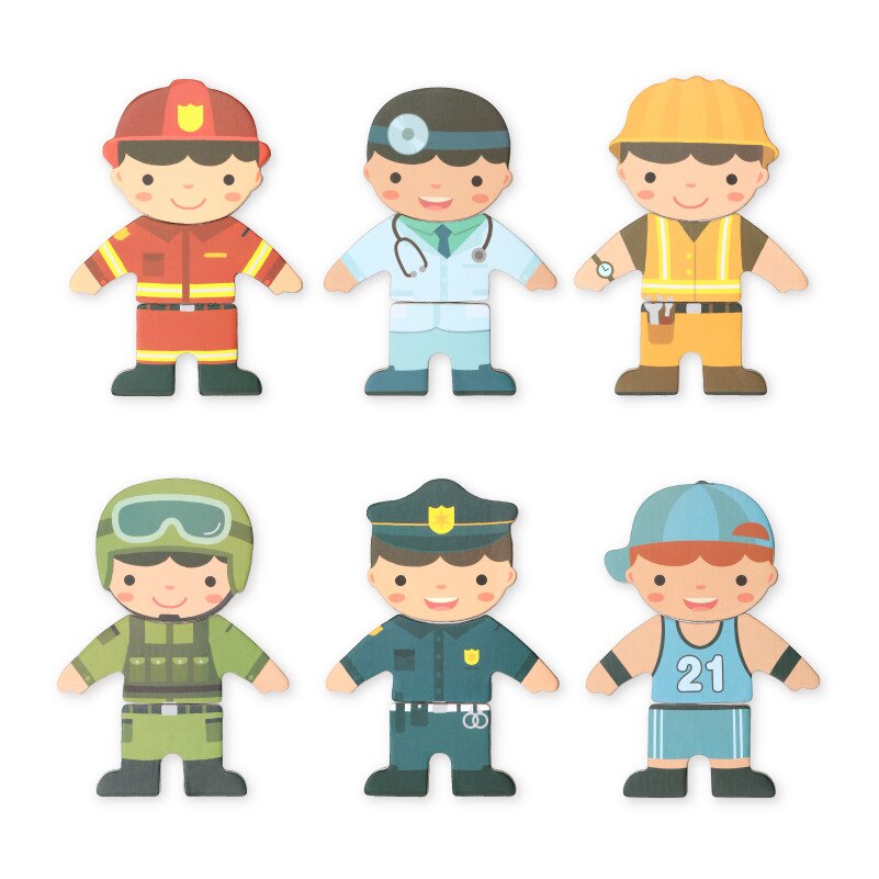 Baby Speelgoed 6 Kleding Magnetische Puzzels Beer/Beroep Jurk Veranderen Houten Speelgoed Voor Kinderen Dressing Jigsaw Doos Educatief