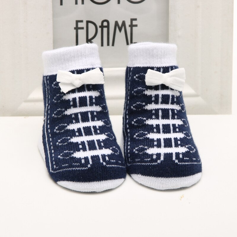 Calcetines de algodón para bebés, para recién nacidos, para niños pequeños, zapatos para primeros pasos, informales, coloridos, 1 par: Navy Blue