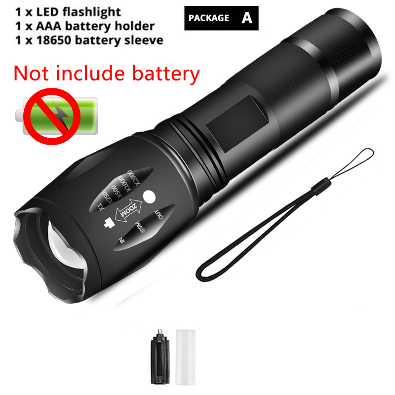 Zhuiguangzhe led-lommelygte ultralys lommelygte  l2/v6 camping 5 switch-tilstande vandtæt zoombar cykellygte bruger 18650 batterier