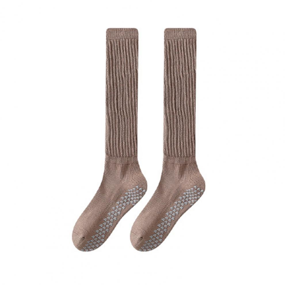 Damen Yoga Socken Rutschfeste Pilates Yoga Kompressionssocken mit Silikonunterseite Winter Beinwärmer: Kakifarbig