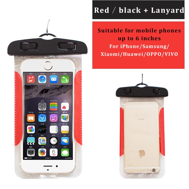 Pływające wodoodporna etui na szyję pasek na szyję smycz wielofunkcyjne podwodne TPU sucha torba dla Huawei Honor 10 P20 Lite dla iPhone 7: Black and Red