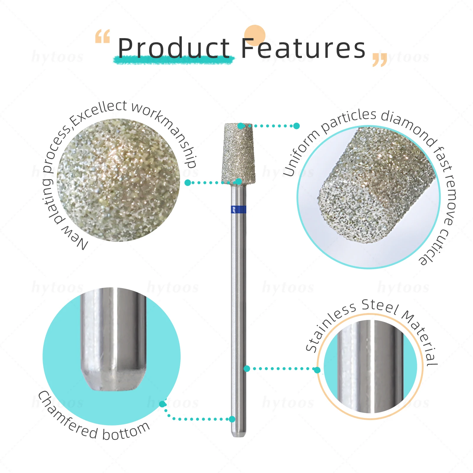 HYTOOS 5 unids/set brocas de diamante para uñas rusa cutícula limpia broca de uñas seguridad debajo del limpiador de uñas para piel muerta