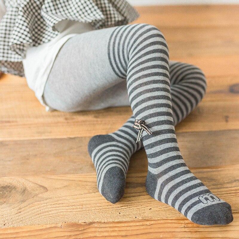 Herfst Kinderen Panty panty Gestreepte Baby Peuter Meisjes Boog-knoop Panty panty Katoen Kinderen Meisje Panty Kousen