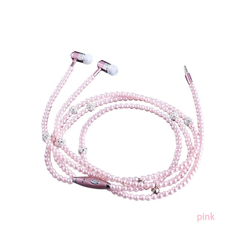 Skatolly Perle Halskette Kopfhörer in-Ohr Rosa Strass Halskette Schmuck Perlen Kopfhörer für Samsung Xiaomi Brithday Mädchen: 7