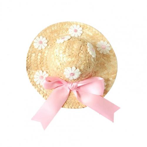 Cool Puppy Hat Sun Lace Ruffled Hem Adorable Straw Pet Photography Hats for Summer Dogs Caps Accessories Decor: XS（old） / Pink