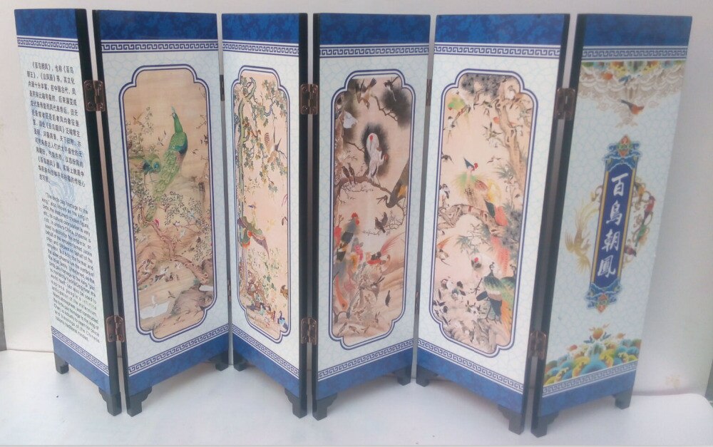 Delicate Chinese lacquer painting by hand *Birds Pay Homage *decorated fold screen.