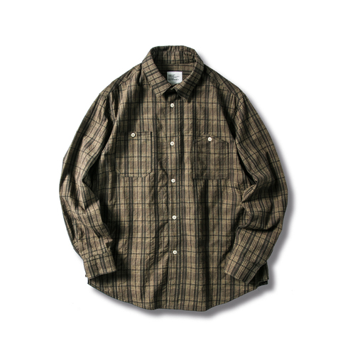 Japanse katoenen heren geruite overhemden met lange mouwen, retro trend, geruite overhemden, heren overhemd met zak, herfst, heren casual overhemden, 50: Donkerbruin / Ik