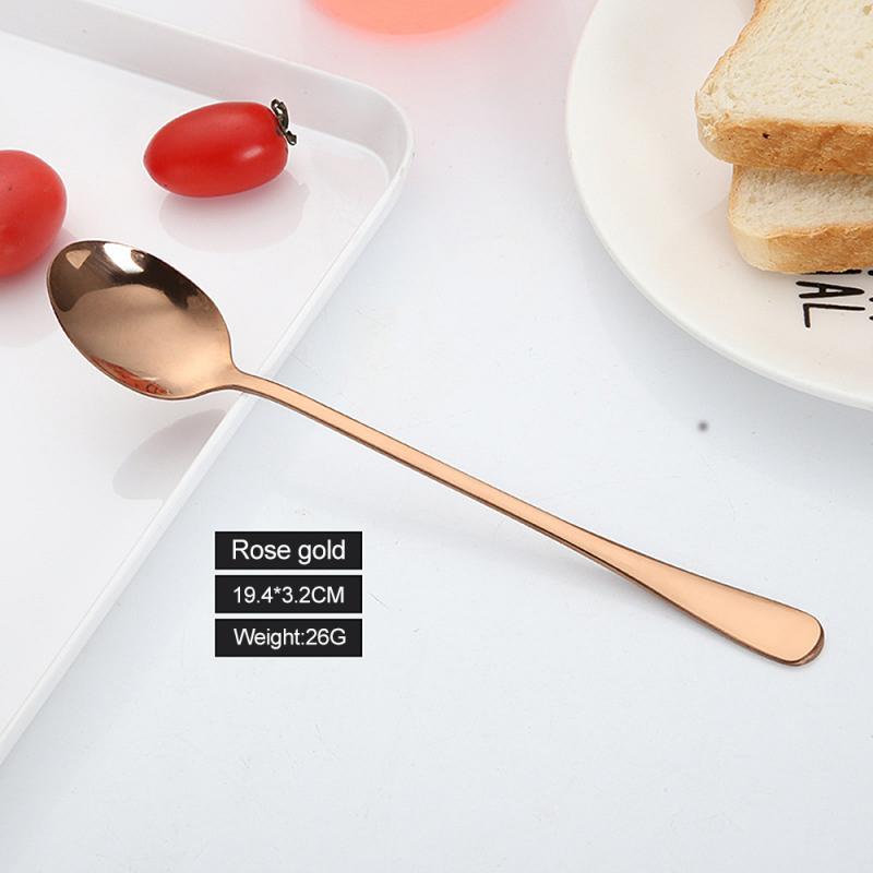 1pcs Stainless Steel Coffee Tea Spoon Long Hand Dessert Ice-cream Stir Soup Drinking Dinnerware Flatware Tools Christmas: 3 Rose Gold