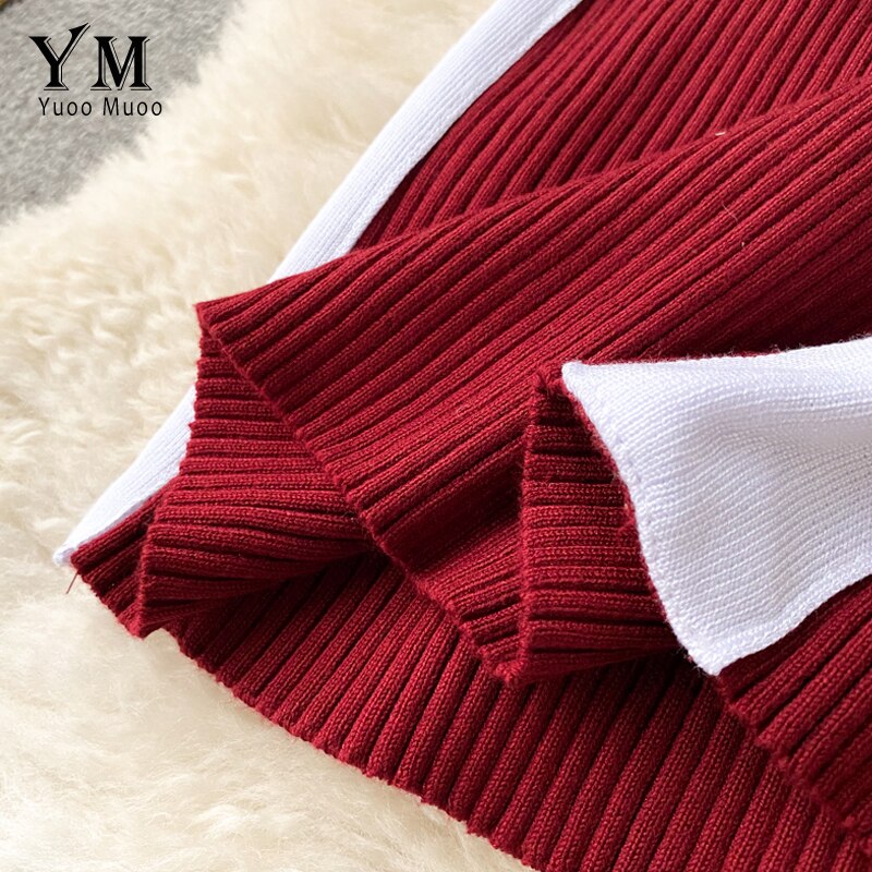 YuooMuoo Autumn Winter Women Sweater Dress Zipper Collar Long Sleeve Casual Knitted Bodycon Dress Slim Stretchy Ladies Dresses