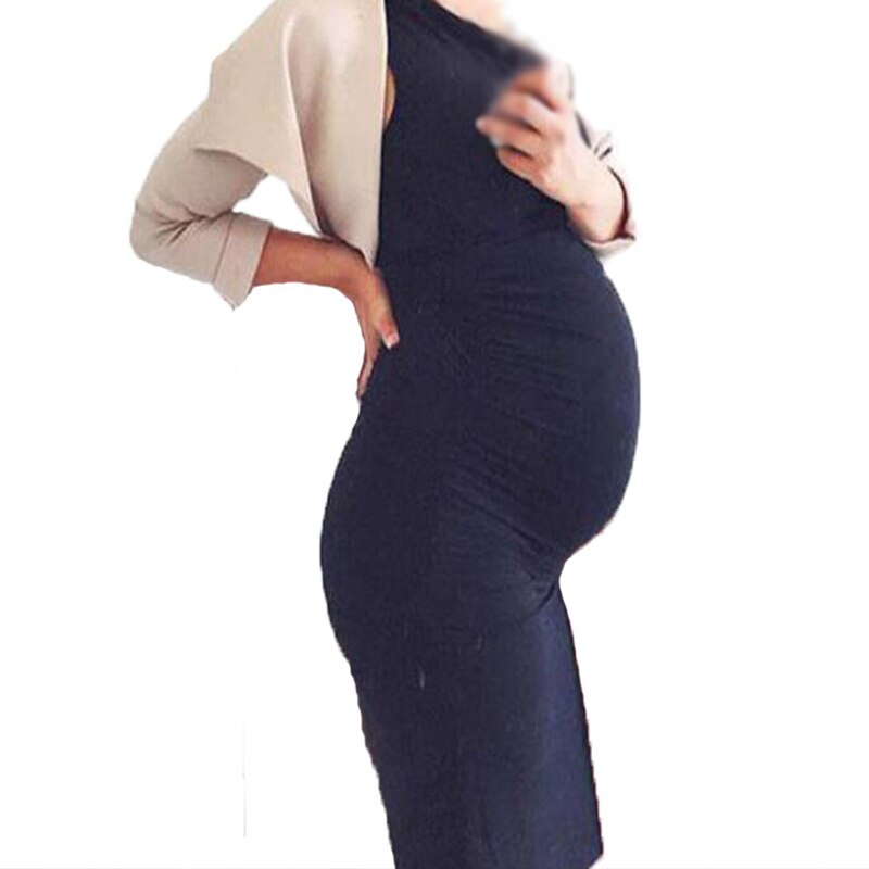 Sommer barsel kjole gravid ærmeløs solid tøj graviditet kjole kvinder afslappet barsel kjoler vetement femme: Blå / S