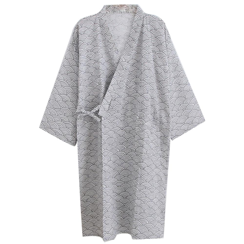 Men Printing Kimono Robe Sleepwear Nightgown Loose Mid Length Bathrobe