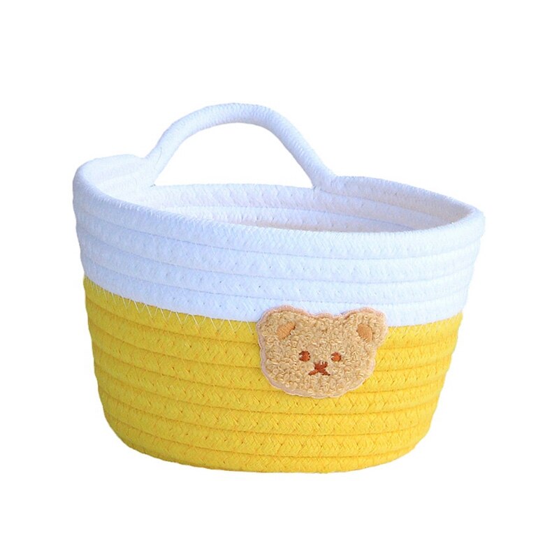 Fabric Tray Desk Basket Containers with Handle Cute Bear Hang Bag Desk Basket Containers for Jewellery Keys Fruits Candy: Yellow and white