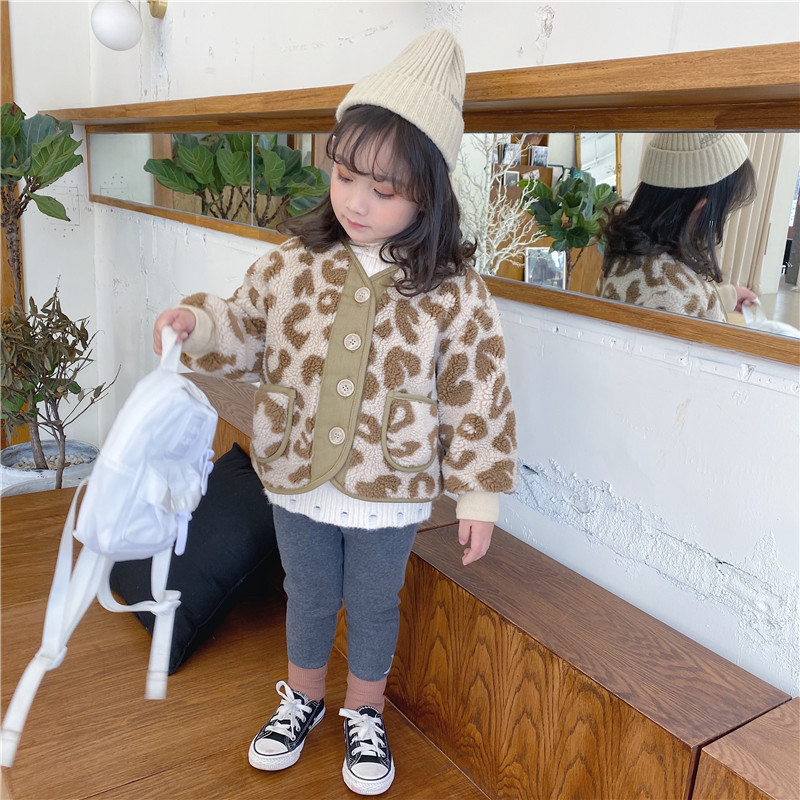 Vinterjacka för barn i koreansk stil leopardmönster förtjockad matchande pälsjacka för coola flickbebisar