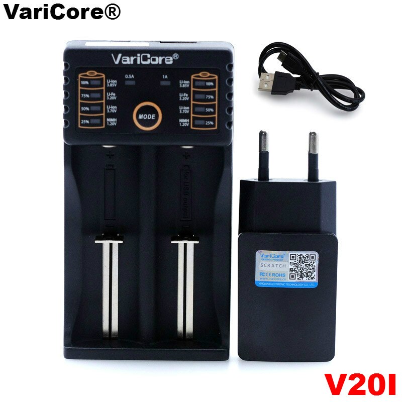 Varicore  u4 v10 v20i 18650 lader 1.2v 3.7v 3.2v aa / aaa 26650 nimh li ion batteri smart lader 5v 2a eu / oss / uk støpsel: V20i ladere