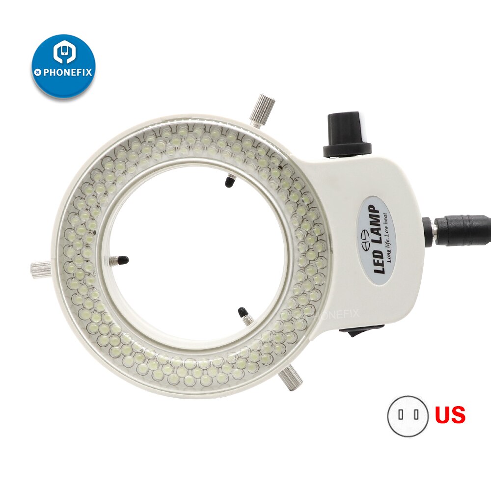 Microscopio 144 Anillo de luz LED de la lámpara del iluminador de microscopio círculo luz 0 - 100% microscopio cámara fuente de luz: White US plug