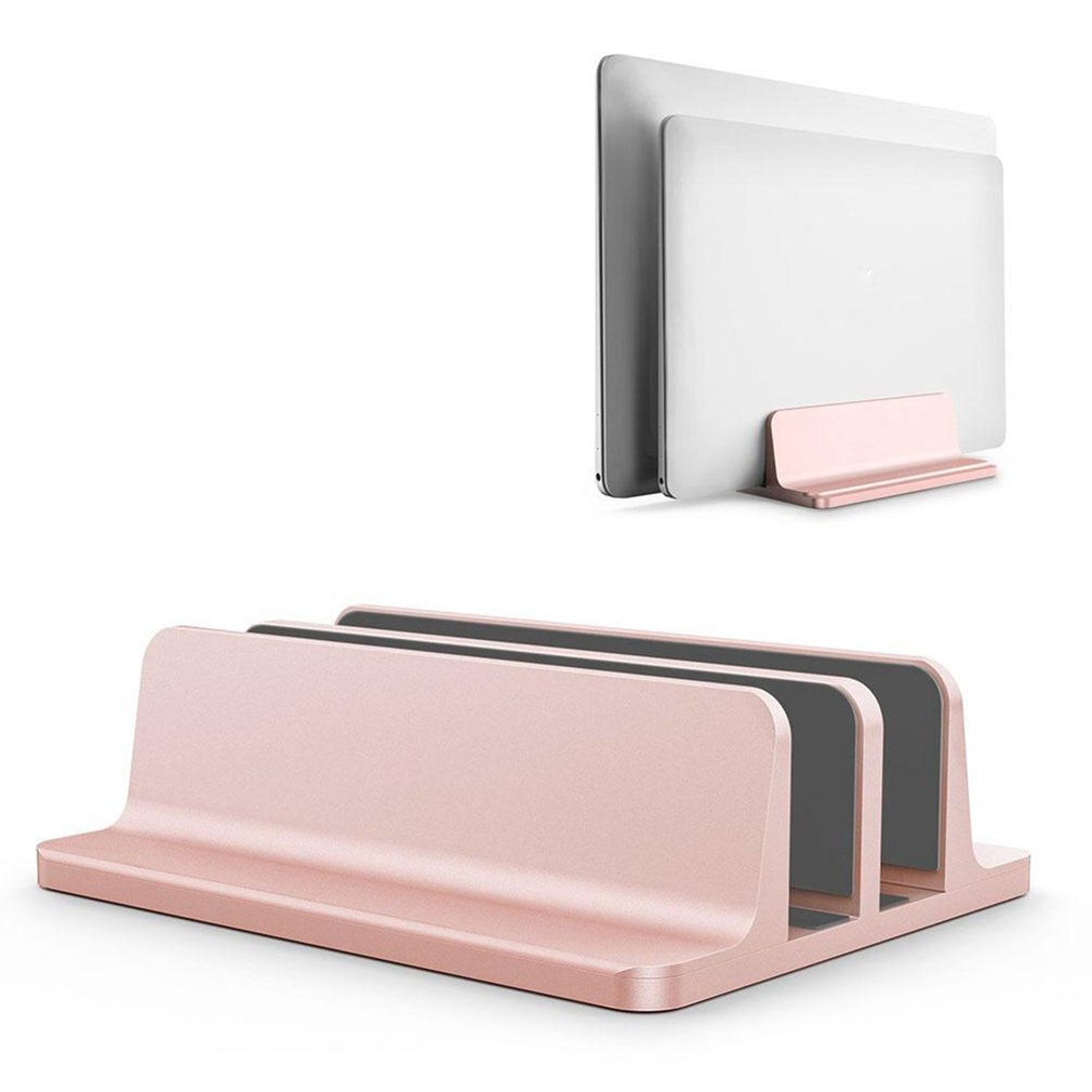Durable Vertical Laptop Stand For Macbook Air Pro Desktop Double Desktop Stand Holder With Adjustable Dock: Rose gold