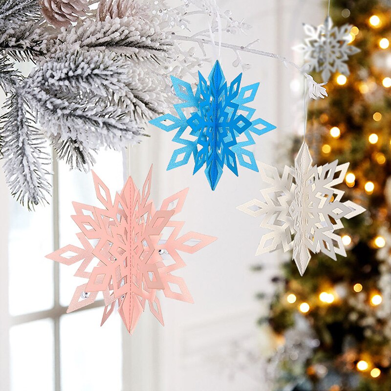 6 Stks/set 3D Holle Sneeuwvlok Papier Slingers Sneeuwvlokken Party Muur Opknoping Ornamenten Kerst Decoraties Voor Home Decor