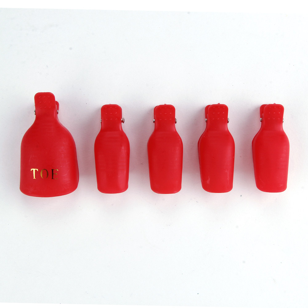 5 stk farverige plastik tå iblødsætningshætte sæt nail art fod tå klip uv off gel lakfjerner negle iblødsætning hætte pleje manicure værktøj: Rød