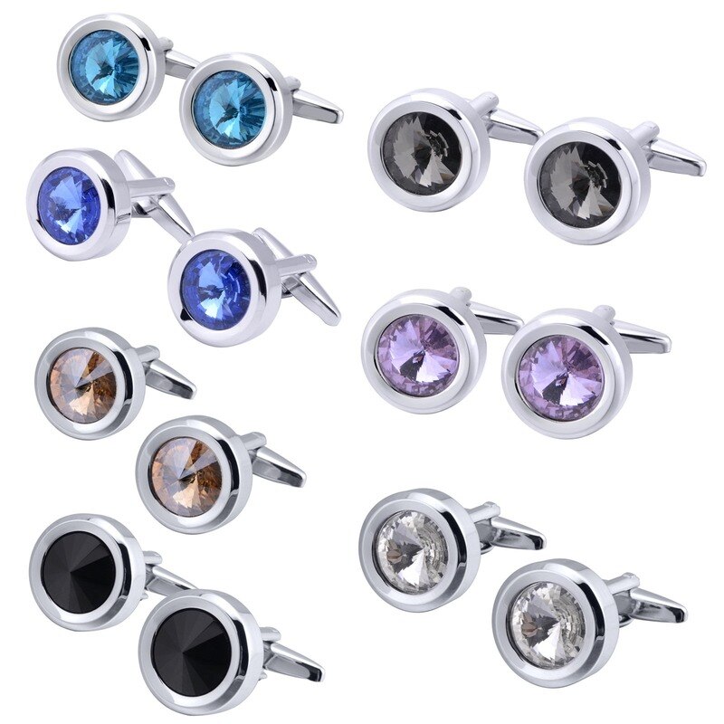 Novo Luxo Metal Cristal Rodada Abotoaduras para a Camisa Dos Homens Roupas de Casamento Cuff Link Abotoaduras Moda de Alta Qualidade Jóias