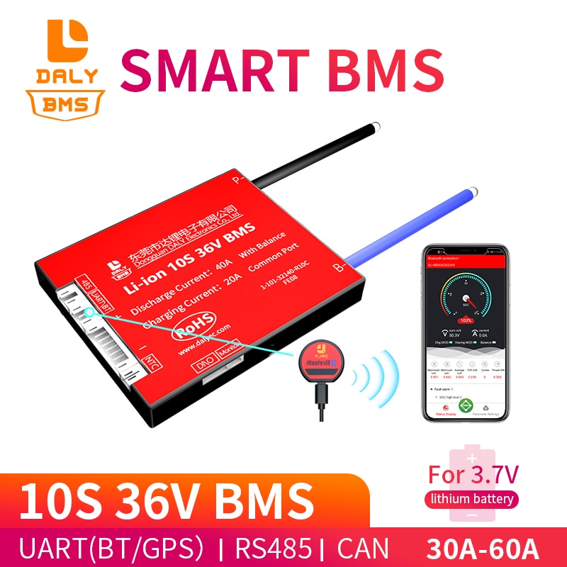 Smart BMS 10S 36V 30A 40A 60A Bluetooth 485 à périphérique USB NTC UART logiciel togther Lion LiFepo4 carte de protection de batterie BMS