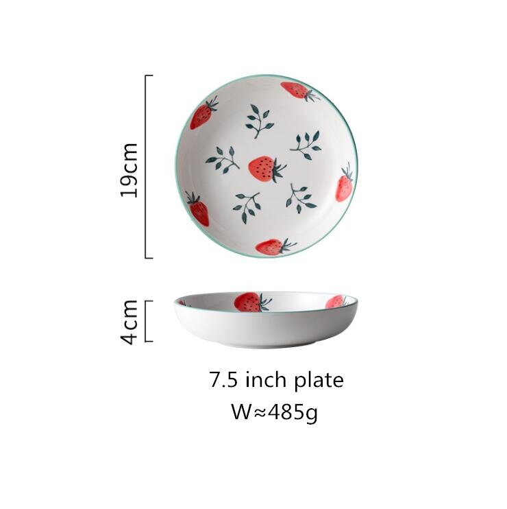 Leuke Aardbei Keuken Keramische Plaat Servies Set Voedsel Gerechten Rijst Steak Salade Noedels Kom Soep Cook Tool 1Pc: 7.5 inch plate