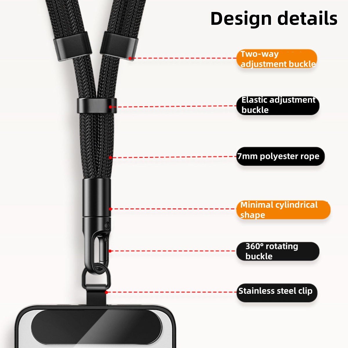 Universelles Telefon-Lanyard mit Clip, verbessert, Anti 360° ° Drehbarer, verstellbarer Hals-/Umhängegurt für alle Handyhüllen