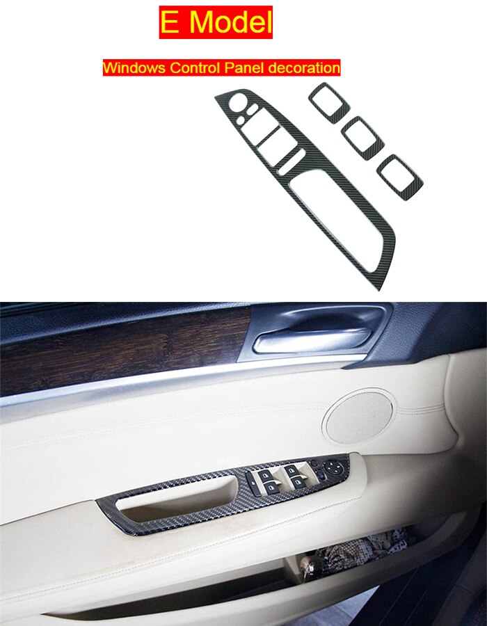 Bil styling interiör knappar panel ram dekoration täcker klistermärken trim för bmw  e70 e71 e72 x5 x6 sav kolfiber tillbehör: E kolfibermodell
