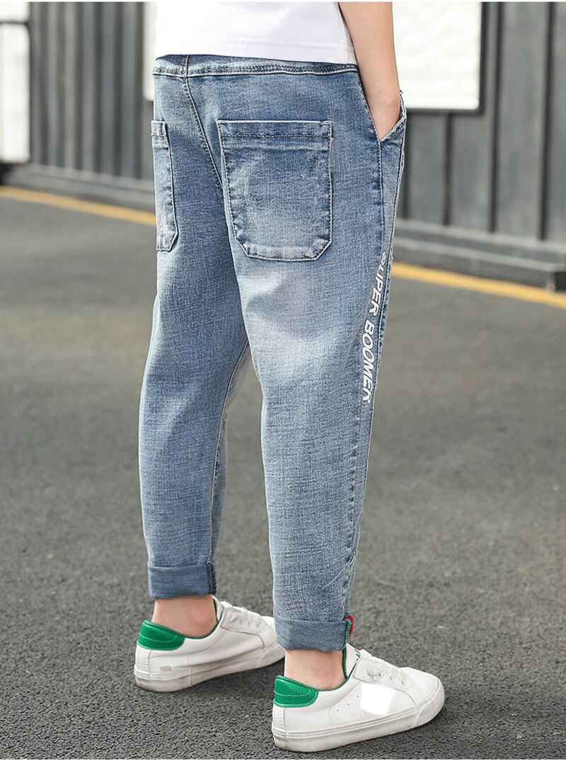 DIIMUU Spring Autumn Kids Boys Jeans Long Pants Young Casual Denim Trousers Elastic Waist Cowboy