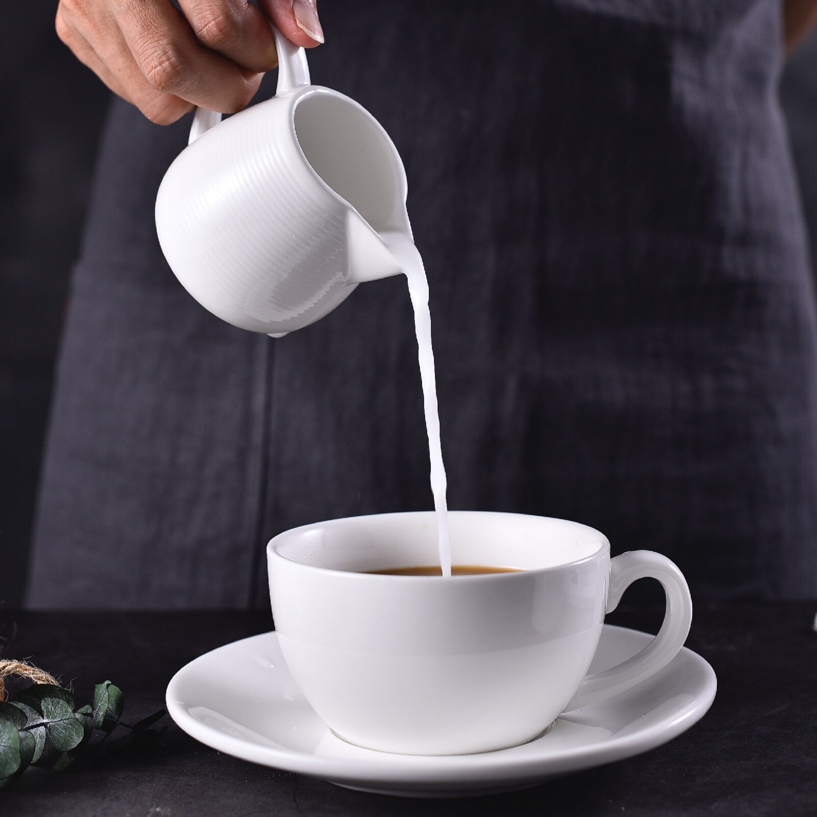 Coffeeware Ceramic Milk Jug White handle condiment cup coffee milk froth cup pull cup sauce western restaurant hotel tableware
