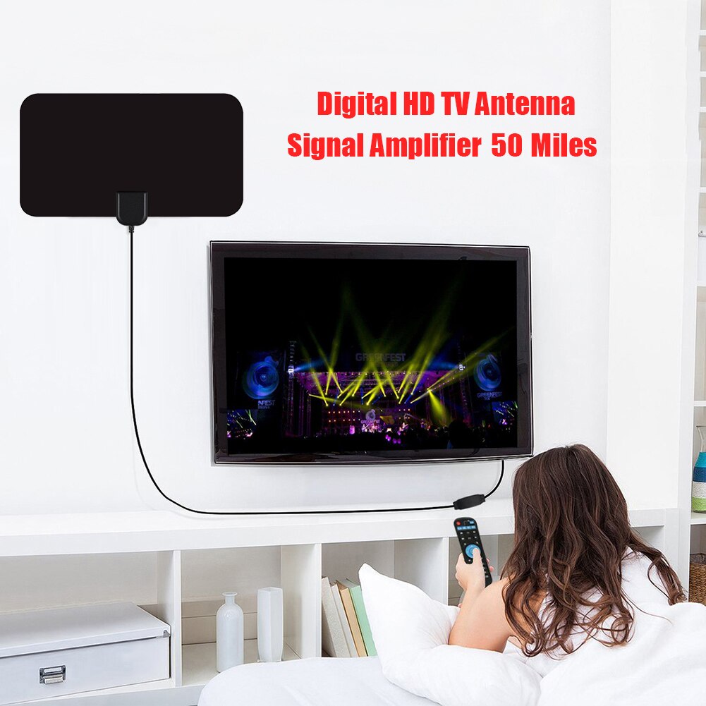 Mini HDTV Antenna Mini TV Aerial w/ Signal Amplifier 50 Miles Range Indoor 4K Digital for Household TV Watching Accessories