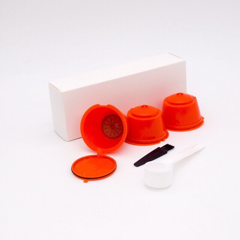 3 st återanvändbara nespresso kaffekapslar filterkopp för nescafe dolce gusto dripper påfyllningsbara kaffekapslar med skedborste: Orange 3