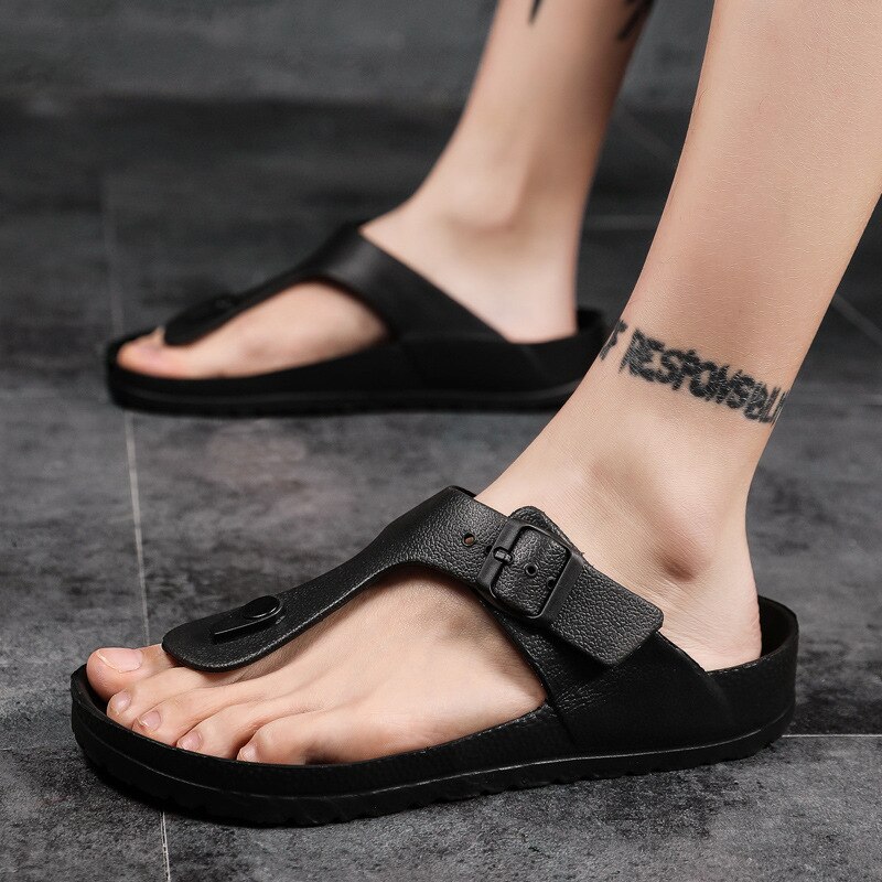 Sommer cool herre& #39 ;s flip-flop sandaler fodbue massage korrektion gå strand udendørs bløde gummi hjemmesko af fisk herre: Sort / 45
