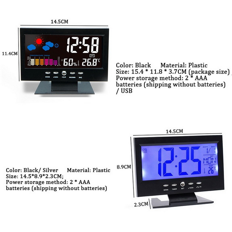 Voice Control LCD Screen Thermometer Clocks indoor Humidity Monitor Electronic Digital Display Temperature Alarm Clock Calendar