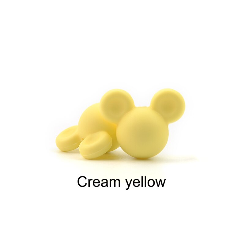 Anneau de Dentition en Silicone, Perles Souris, pour Bébé, Alimentaire, Coloré, Collier à Mâcher, Bracelet, Fabrication de Bijoux, 10 Pièces: cream yellow