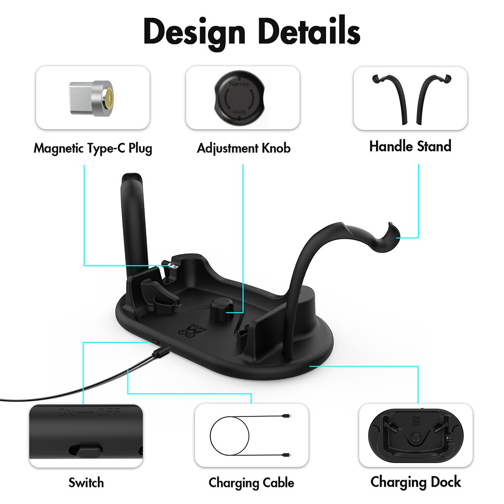 VR Headset Charging Station Display Dock Fast Speed Charger with Indicator Replacement for Oculus Quest 2 White