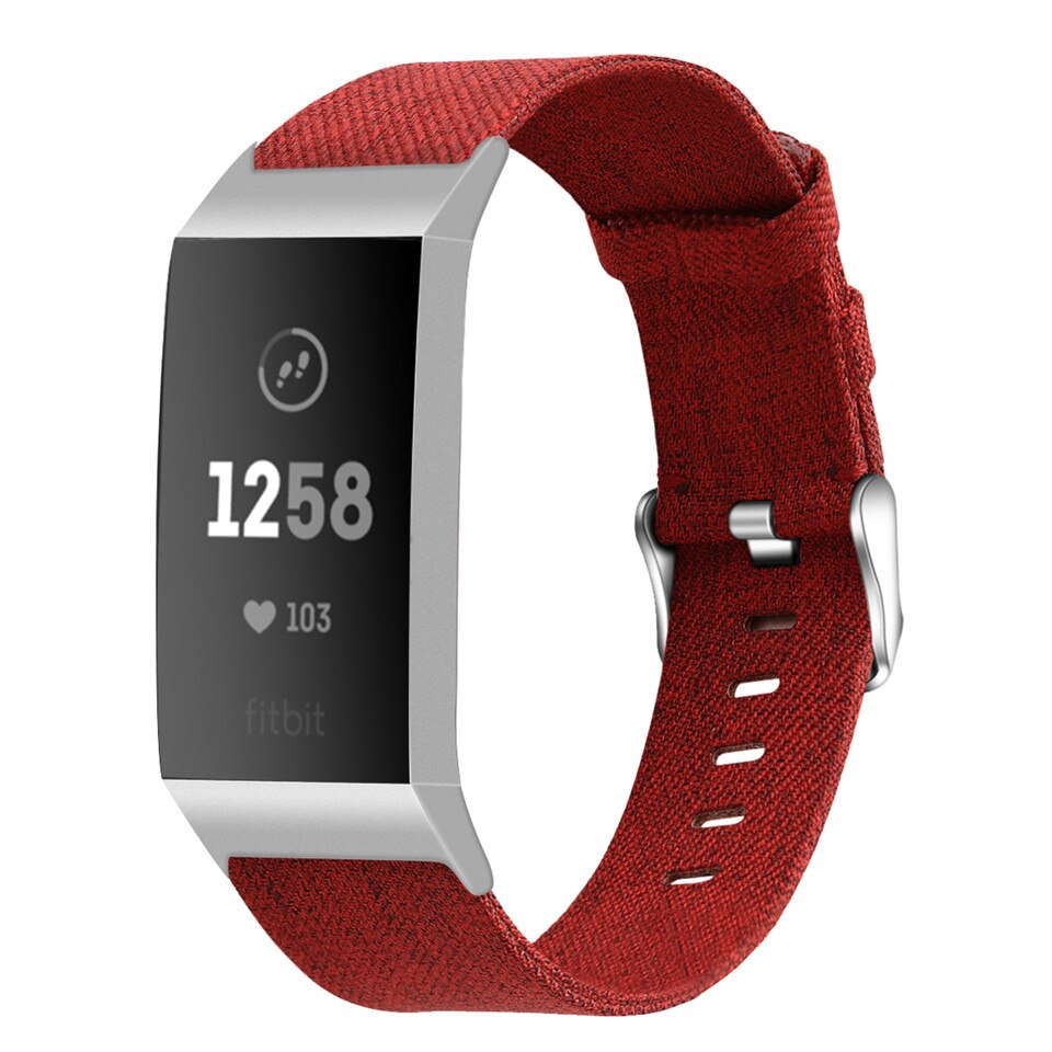 Banda da lona para fitbit carga 3 4 pulseira inteligente loop para fitbit carga 3 4 banda de pulso substituição correa: Vermelho / S
