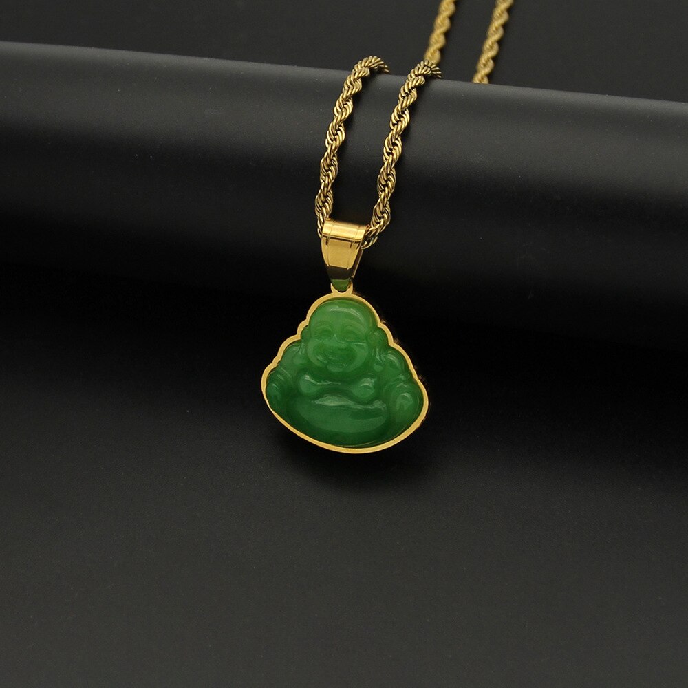 Pingente maitreya de resina, colar feminino com corrente de ouro de aço inoxidável, joia de buda, 2020: Green pendant