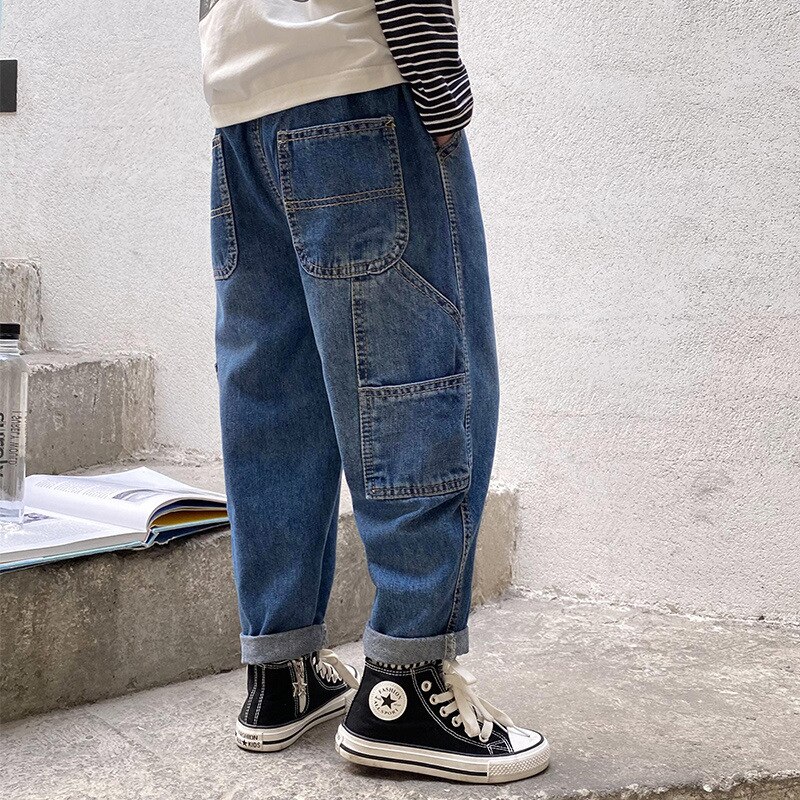 Pantalon Large Enfant Couleur Unie Jambe Droite Ample Avec Poches - Confort Et Style