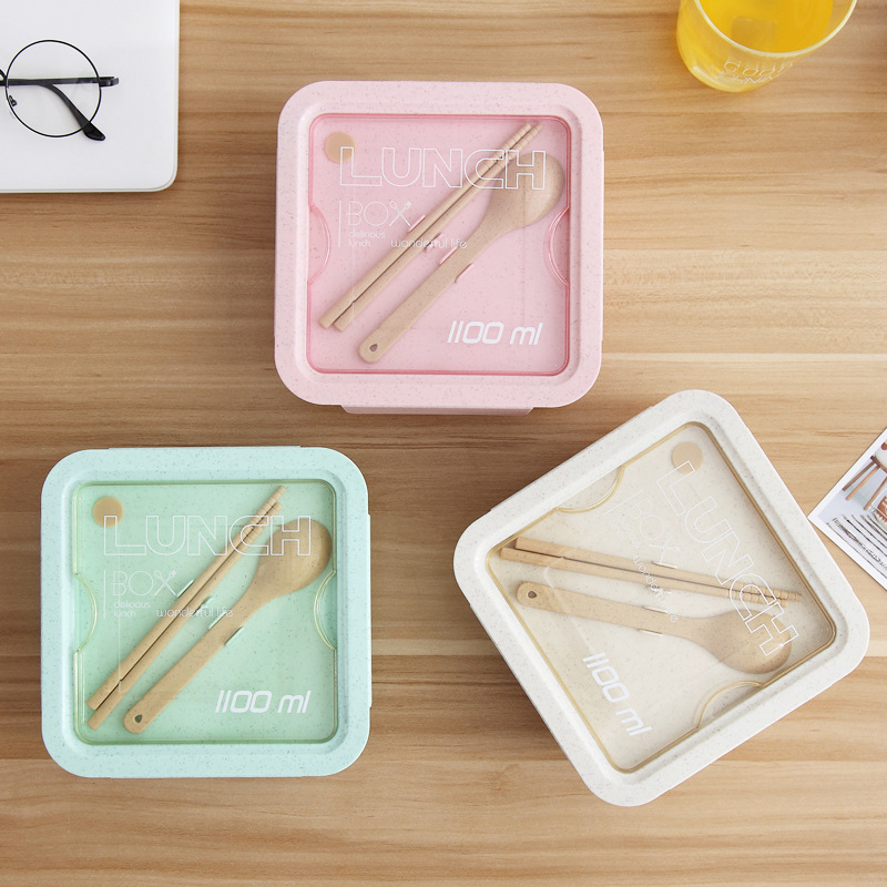 Magnetron Lunchbox Milieuvriendelijk Bpa-Vrij Tarwestro Bento Box Met Eetstokjes Keuken Voedselcontainer Soep Kan Met Lepel