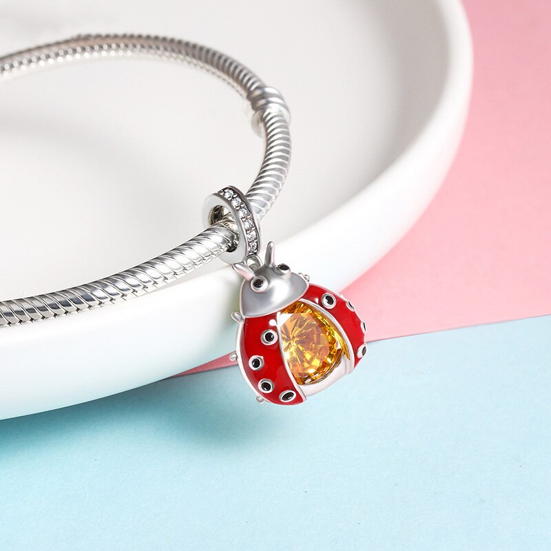 925 Sterling Silber Marienkäfer Emaille Perlen Anhänger passen Reize Silber 925 Original Halskette & Armbinde Perlen Für Schmuck Machen