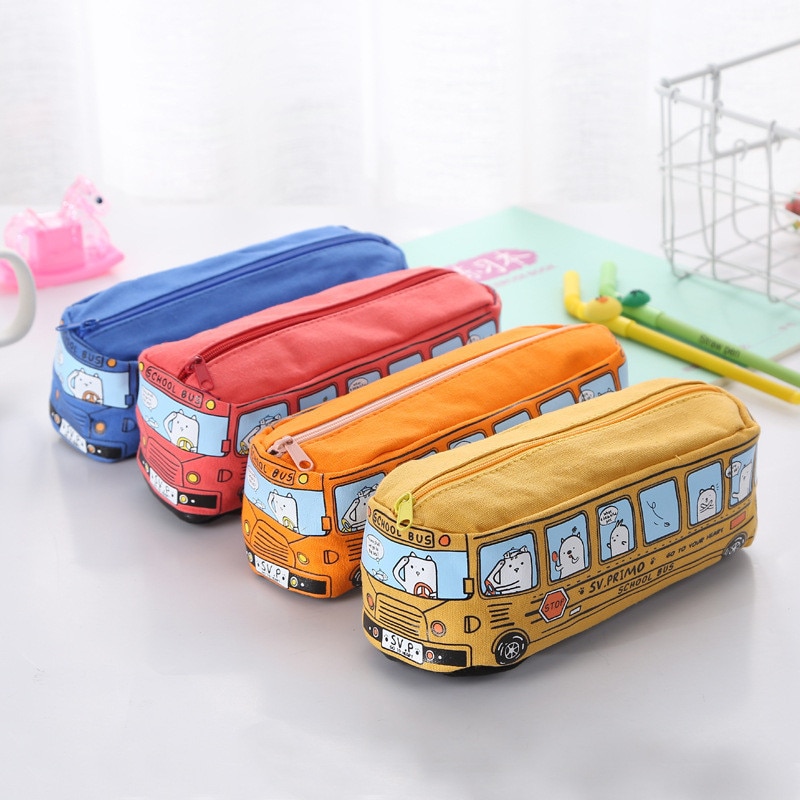 School Bus Cute school pen case fabric pencil bag etui a crayons cuir pencil pouch stifte tasche pencil case school bag pl 04972