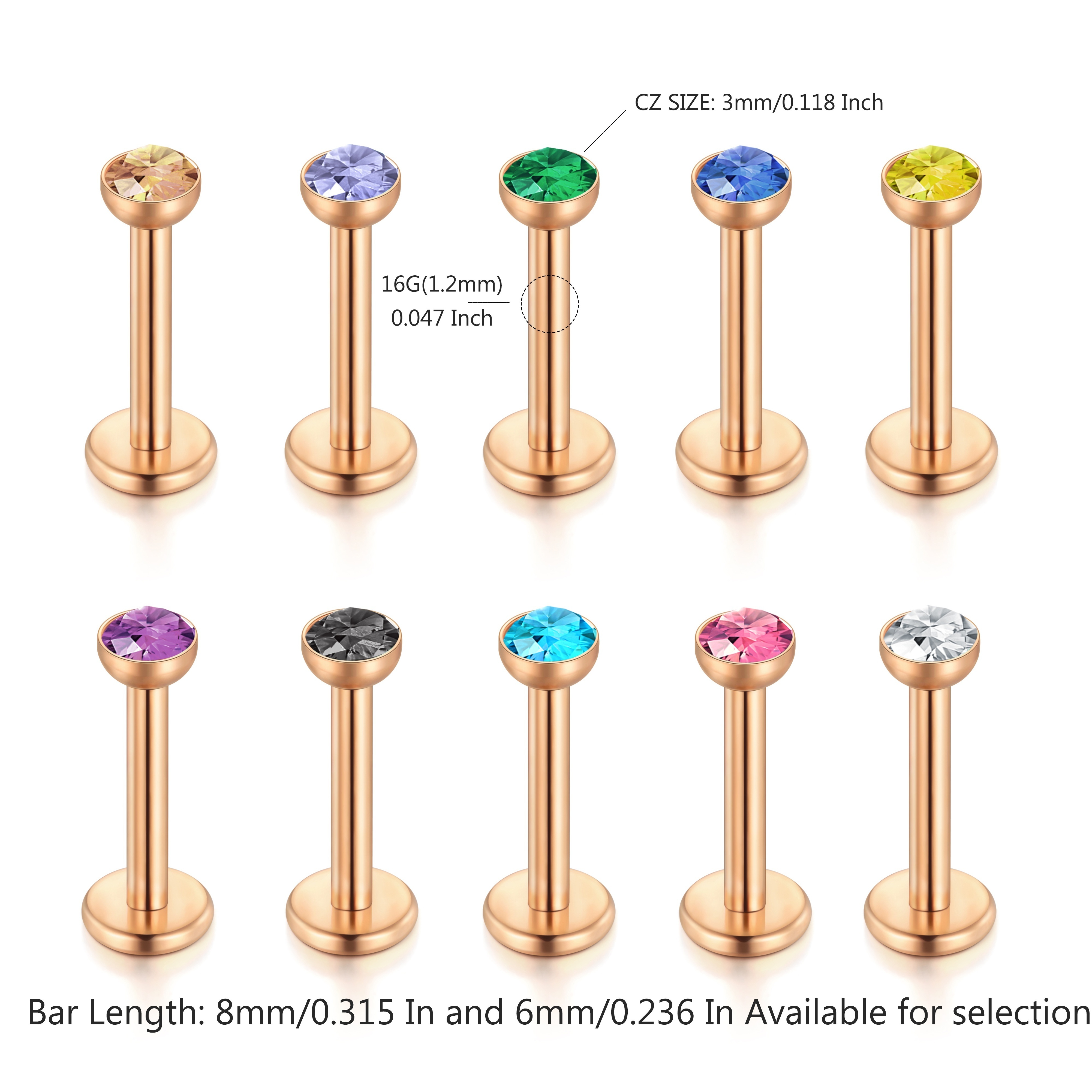 10 stks/partij 16G Rvs Lip Studs Tragus Oorbellen Helix Labret Lip Bar Ringen Stud Kraakbeen Monroe Piercings Sieraden 6/8mm