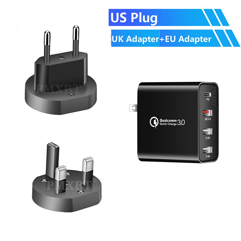 48W Schnell Ladegerät Typ C USB PD Ladegerät Für iPhone 11 Pro Max XS MacBook Handy Typ-C zu USB-C EU UNS UK Stecker Adapter Wand: EU UK Plug Black