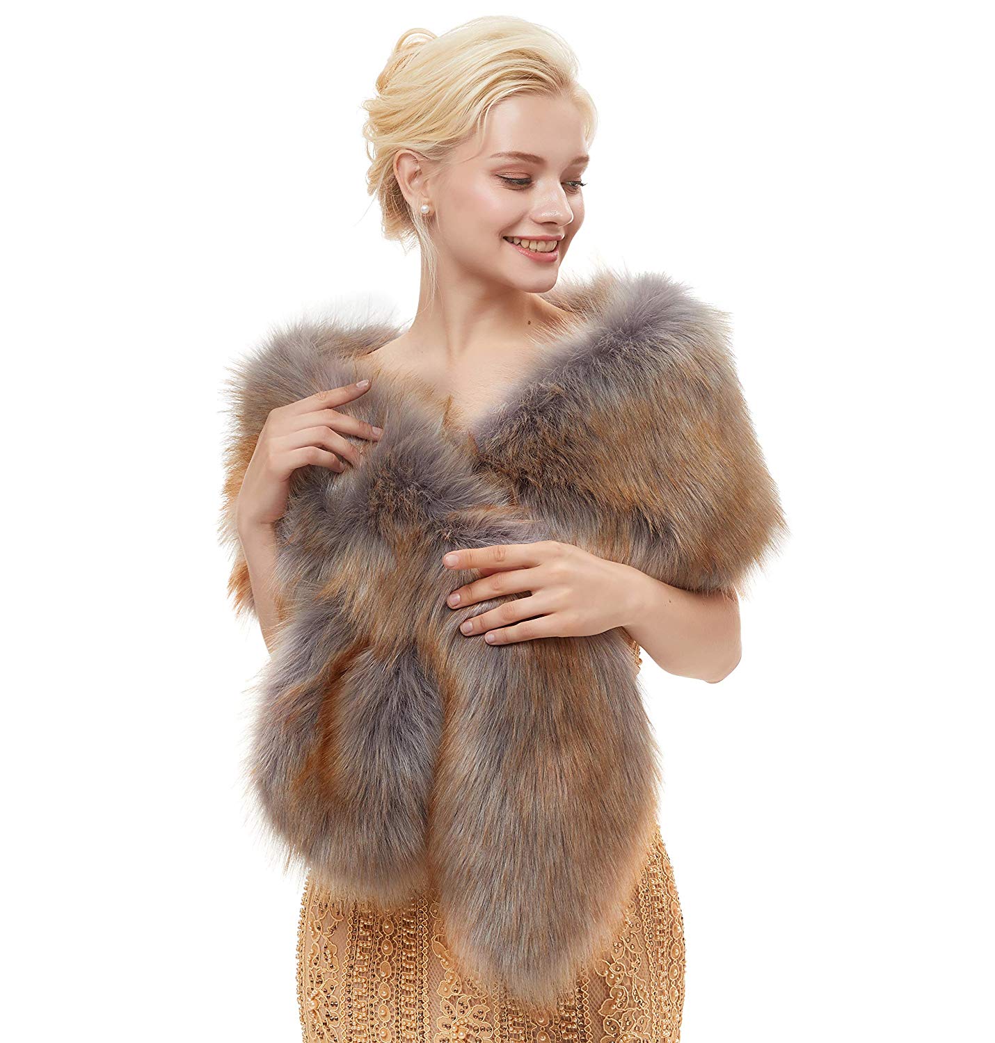 Vrouwen Bolero Bridal Shawl Faux Fur Wrap Bruiloft Cape Winter Ivoor Mantel Avondjurken Faux Bont Sjaal Bont Cape