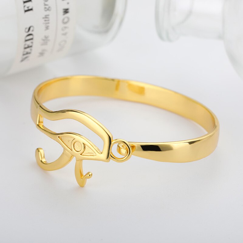 Pulseras del ojo del mal para mujer, brazalete abierto de acero inoxidable, brazalete con símbolo de Egipto antiguo, joyería Vintage,