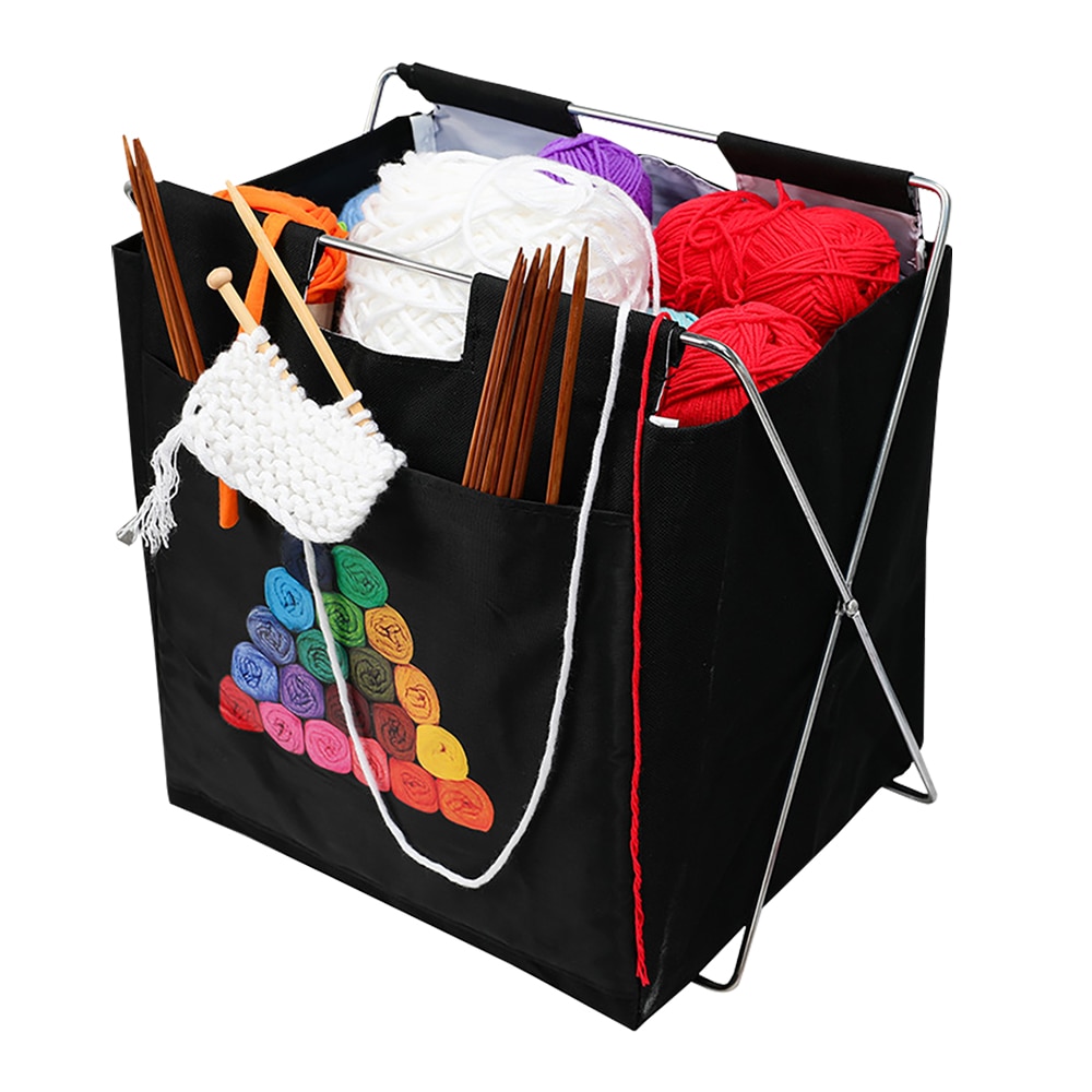 Foldbart garn kunst tote opbevaringspose strikketaske til uld hæklenål strikkepinde sy forsyninger værktøjsorganisator