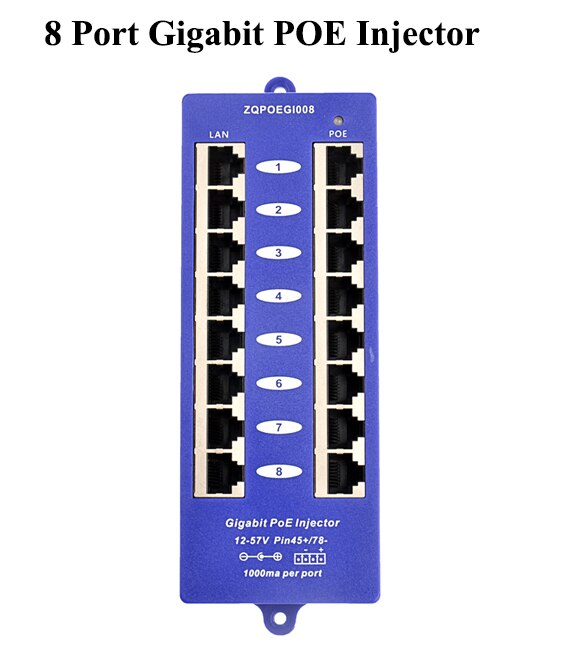 Mode B Gigabit PoE Injector 1000Mbps PoE Patch Panel 802.3af For up to 8 IP Cameras WiFi Access Point(AP): black